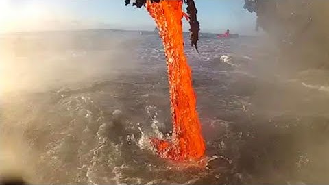 Amazing up close footage of Lava entering the ocean.