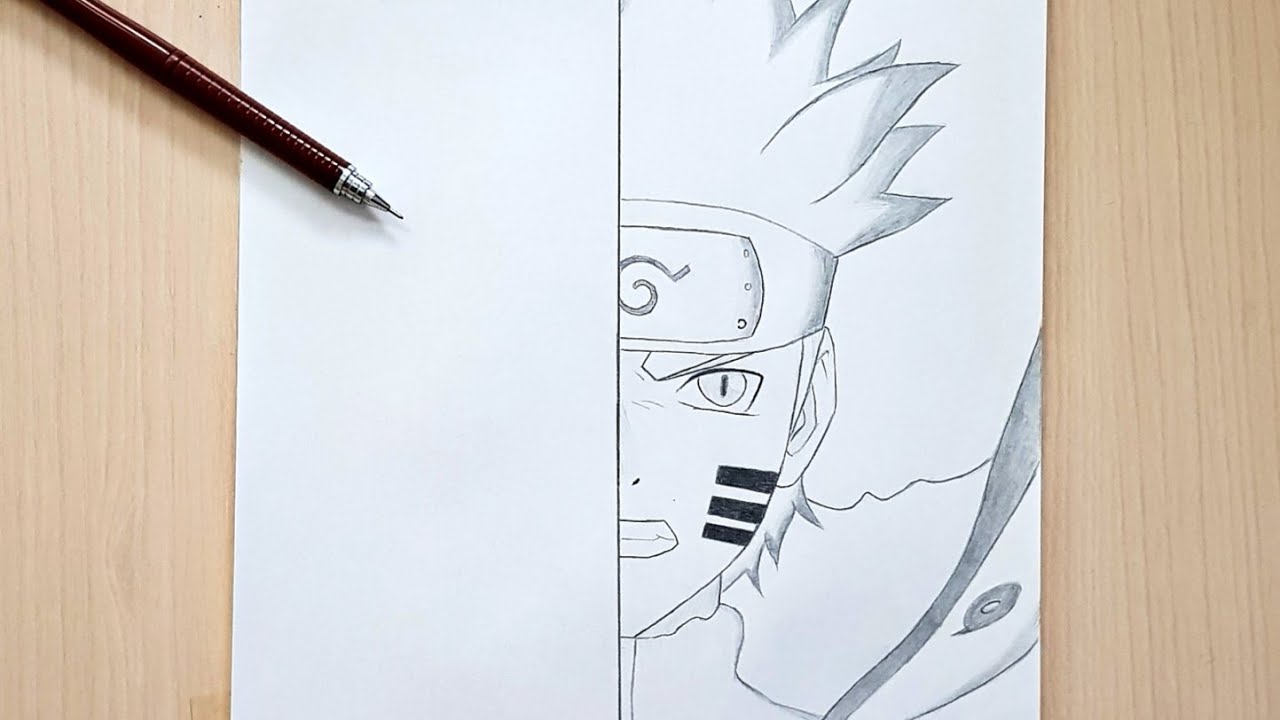 Easy anime sketch  how to draw naruto six paths sage mode half face easy  step-by-step 