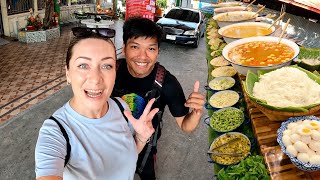 New favourite THAI FOOD  Eating in the WAT MAHABUT TEMPLE Bangkok Thailand