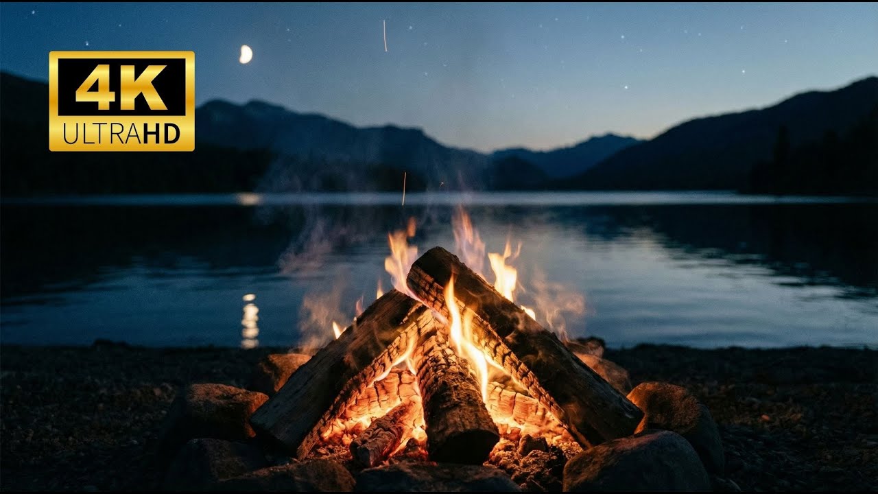 Lakeside Campfire Ambience 🔥 Calm Nature Sounds - YouTube
