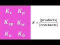 Kc, Kp, Ksp, Kw, Ka, Kb - Equilibrium