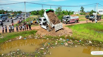 New Complete Video Project By Dump Truck Unloading Soil And Skill Bulldozer Pushing Soil