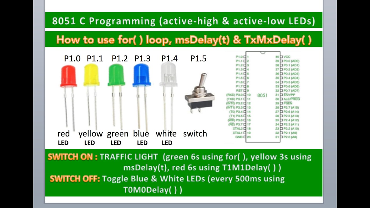 8051 C PROGRAMMING USING 5 LEDS AND A SWITCH - YouTube