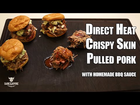 Direct Heat Crispy Skin Pulled Pork Sandwich | Swine & Bovine Barbecue