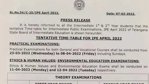 TS Inter 2022 Exam Time Table Released by TSBIE