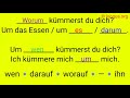 Worum kümmert er sich? - German prepositions, German Verbs, German articles, German Numbers, Perfekt