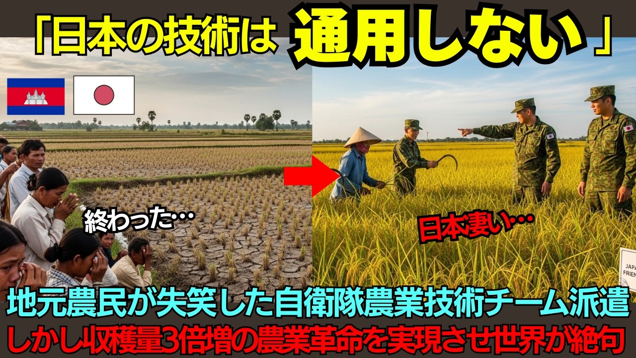 【海外の反応】「日本の農業技術など熱帯では通用しないw」カンボジア農民が自衛隊を嘲笑→自衛隊技術指導でコメ収穫量3倍増を実現し飢餓根絶に各国が震撼