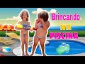 Brincando na piscina um dia divertido na piscina de casa crianças brincando na piscina
