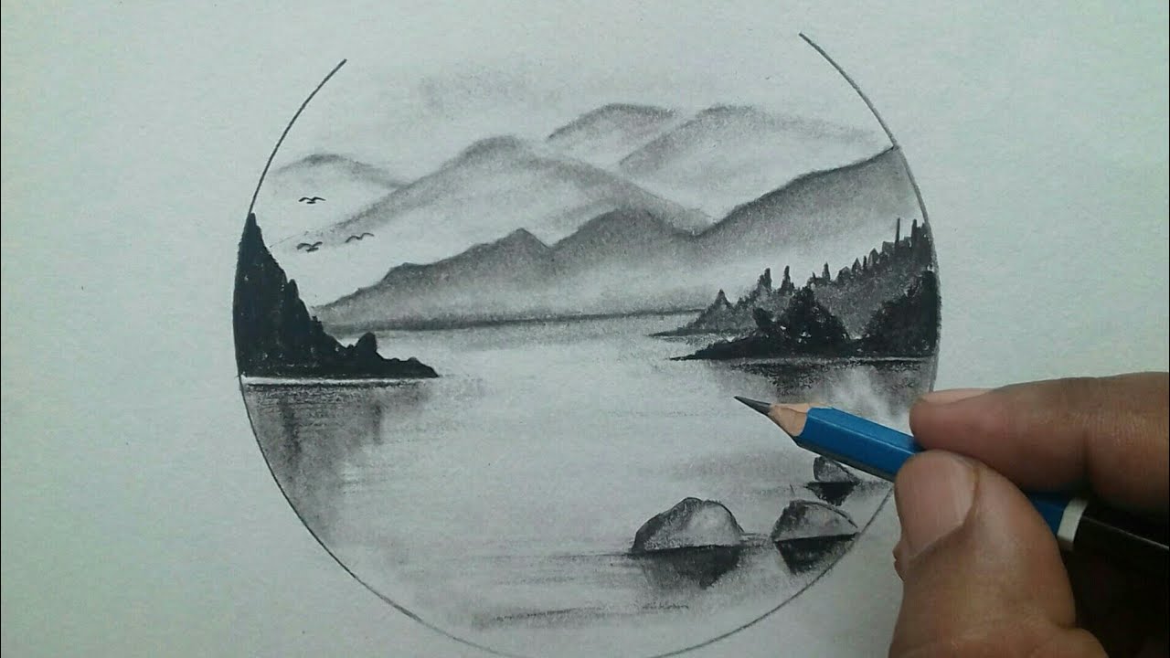 Ilustration Beautiful scenery drawing sketch for 