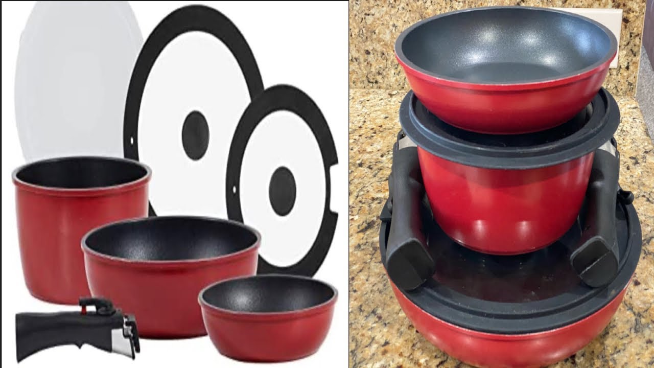 ROCKURWOK Nonstick Nesting Pots and Pans, 7 Pieces RV Cookware Set