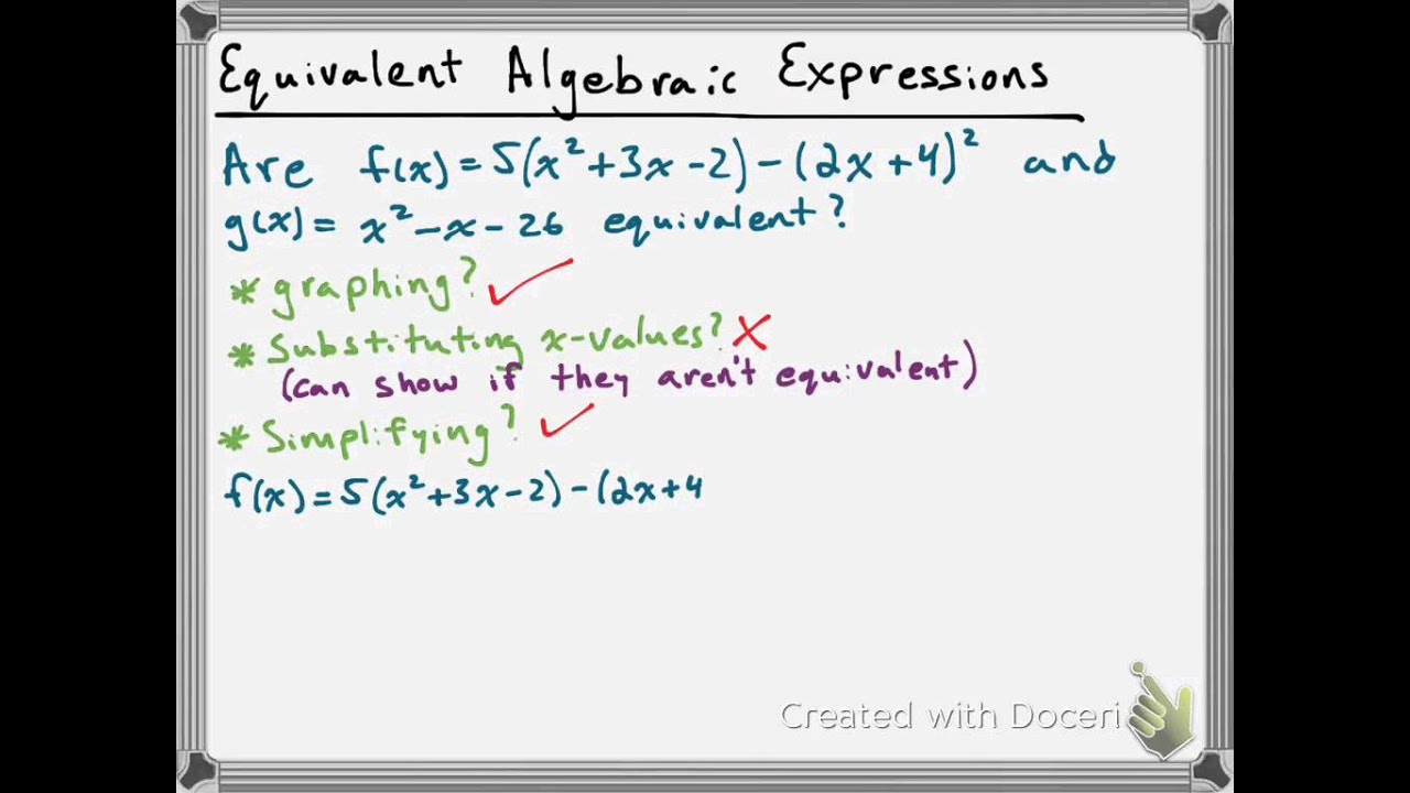 Equivalent Algebraic Expressions - YouTube