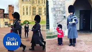 Four-year-old boy salutes next to guardsman at Windsor Castle - Daily Mail