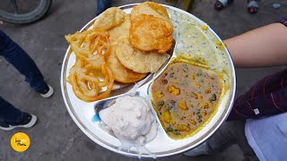 Patna Breakfast 5 Poori Chole, 2 Jalebi, 1 Dahi Vada, Raita At Uday Nashta Thali l Patna Street Food