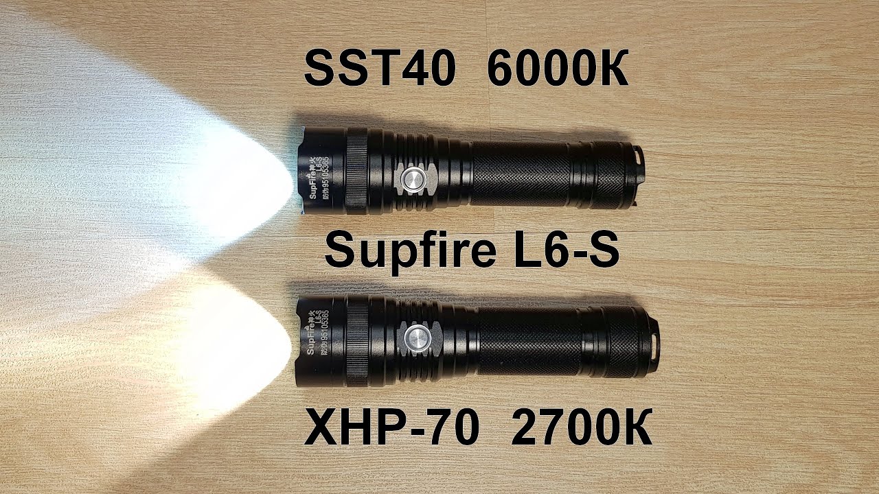 Дальнобойный фонарь Supfire L6-S холодный SST40 vs XHP70 тёплый свет ...
