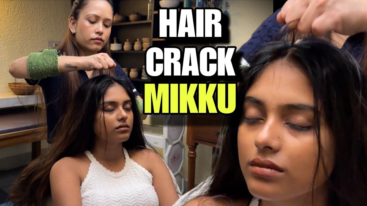 Mikku barber giving hair cracking, deep tissue head massage to Katha, Asmr hair massage