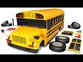 How to assemble a yellow school bus street vehicle with nursery rhymes for kids