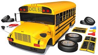 Как собрать желтый школьный автобус с детскими стишками для детей