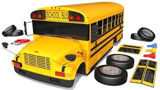 How To Assemble A Yellow School Bus Street Vehicle With Nursery Rhymes For Kids