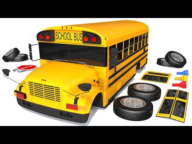 How to Assemble a Yellow School Bus Street Vehicle with Nursery Rhymes for Kids class=