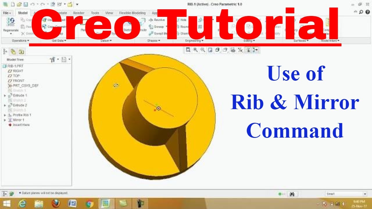 Creo Tutorial- use of Rib and Mirror command | Soumen Sir