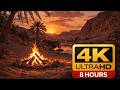 Campfire in Desert Oasis 🔥 4K Fireplace Ambience | Relaxing Fire & Nature Sounds (8 Hours)