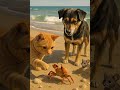 Dog, Cat & Mouse Discover a Crab at the Beach! 🐾 #animalanimation #cat #funny #dog #cute #funnypets