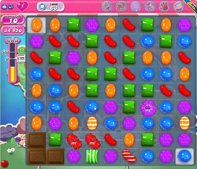 Candy Crush Saga Level 63 - 2 Star - no boosters - YouTube