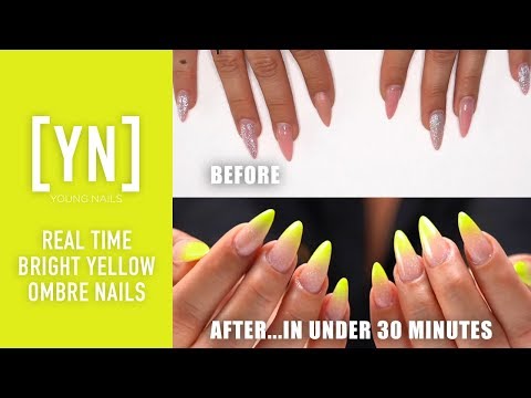 Real Time - Bright Yellow Glitter Ombre Nails