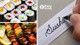 The world is full of good food | How to write Dishes in English cursive writing | handwriting