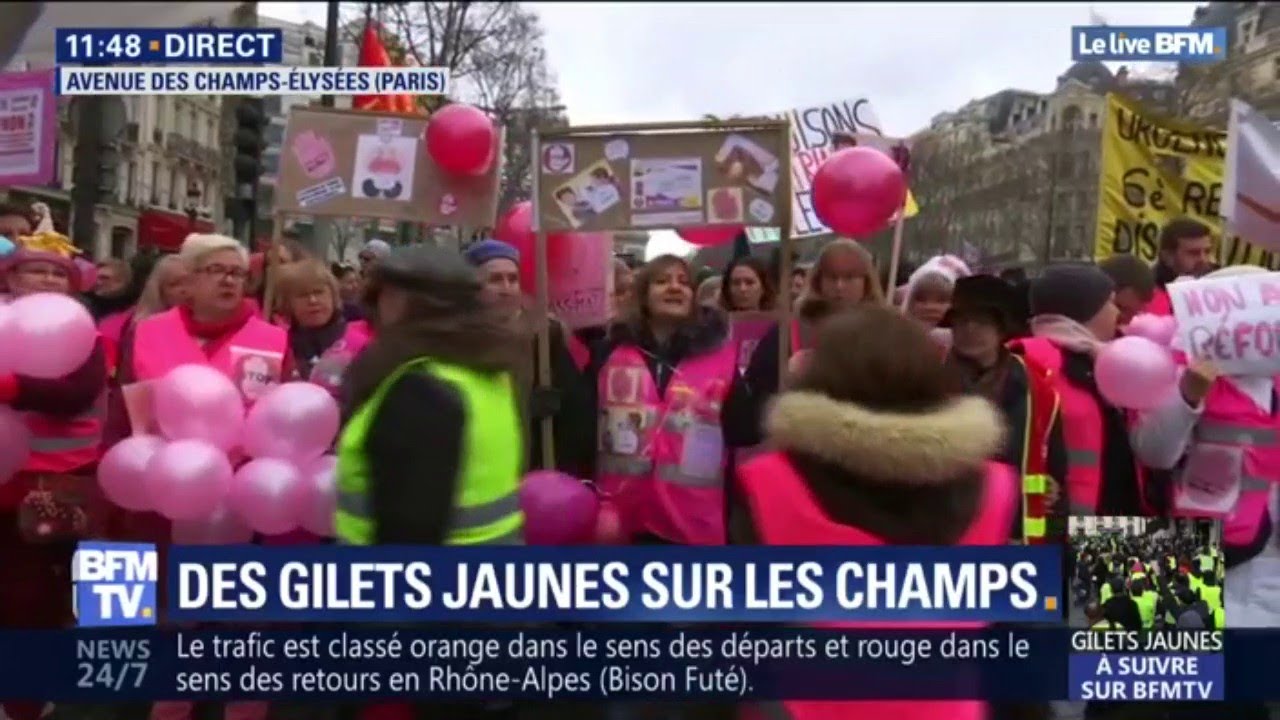 Gilets jaunes et gilets roses manifestent sur les Champs-Élysées ce matin bfmtv i shot the sheriff