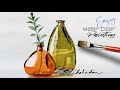 How to paint glass bottles  watercolor  sill life  primary colors only