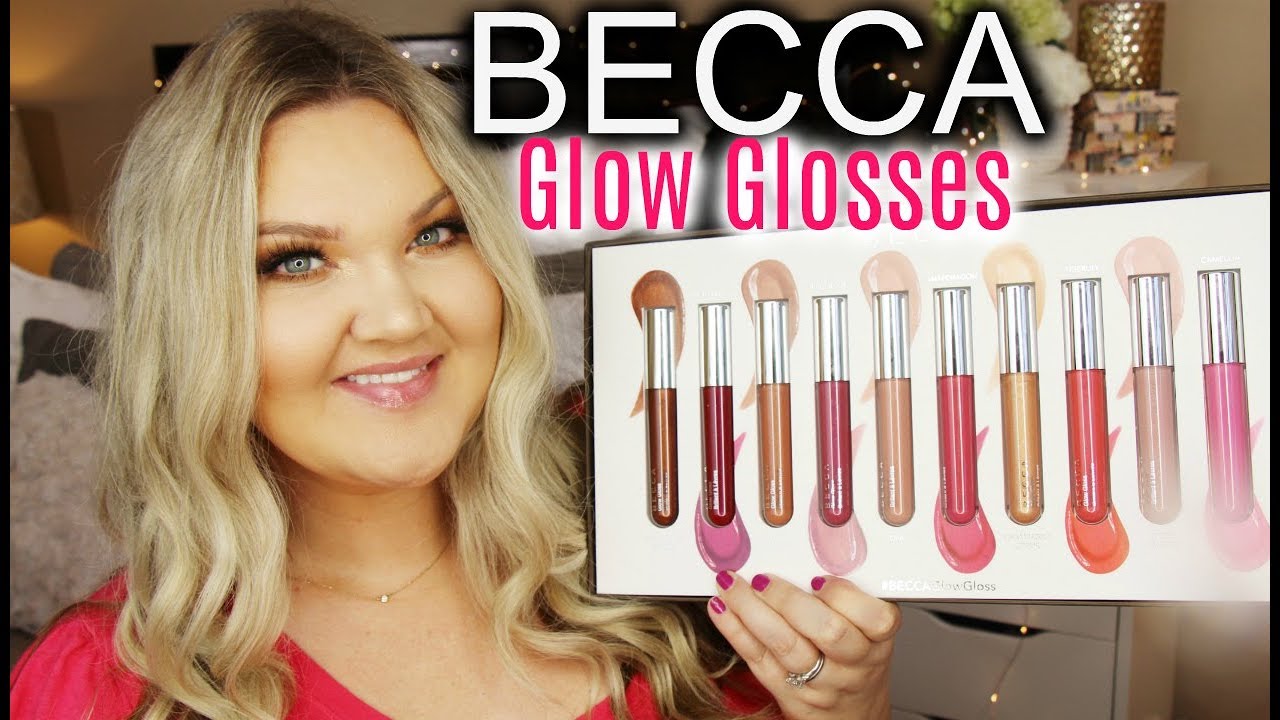 NEW BECCA COSMETICS GLOW LIP GLOSS SWATCHES - YouTube