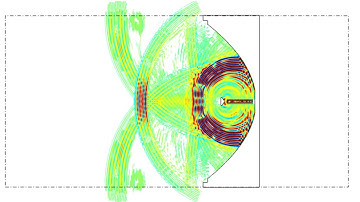 Moving parabolic antenna illuminated by an electromagnetic plane wave