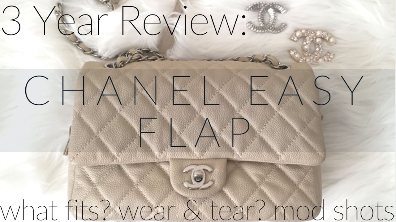 ♡CHANEL EASY FLAP Ivory 3 YEAR REVIEW♡ MOD SHOT, WHAT FITS & WEAR AND TEAR