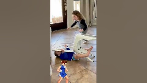 👿 Little Daredevil Attempts Chair Climb with Sister - Must Watch #safety #shorts #viral #baby #fall