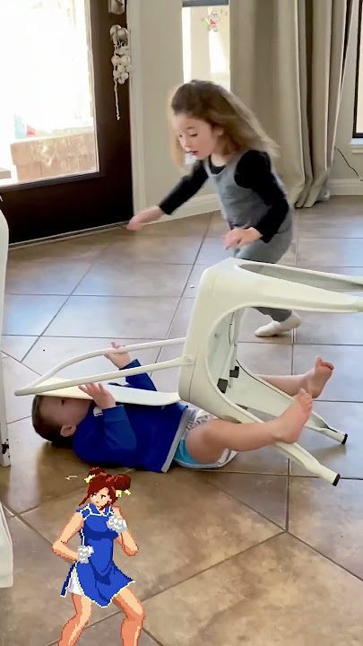 👿 Little Daredevil Attempts Chair Climb with Sister - Must Watch #safety #shorts #viral #baby #fall