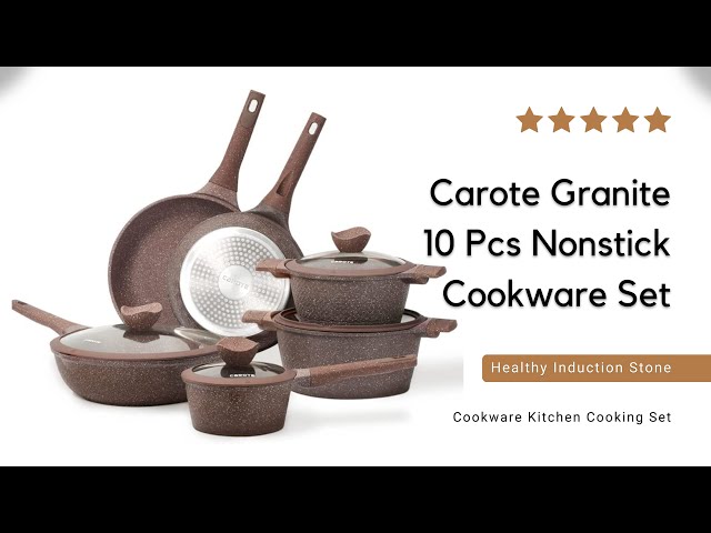 Carote Nonstick Granite Cookware Sets 10 Pcs Stone Cookware Set,non stick  frying pan set , pots and pans set ( Granite, induction cookware)
