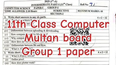 1st year Computer Multan board group 1 paper 11th class computer Paper group 1