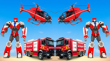 lying helicopter robot car transform Rescue FireTruck Robot Games | android gameplay