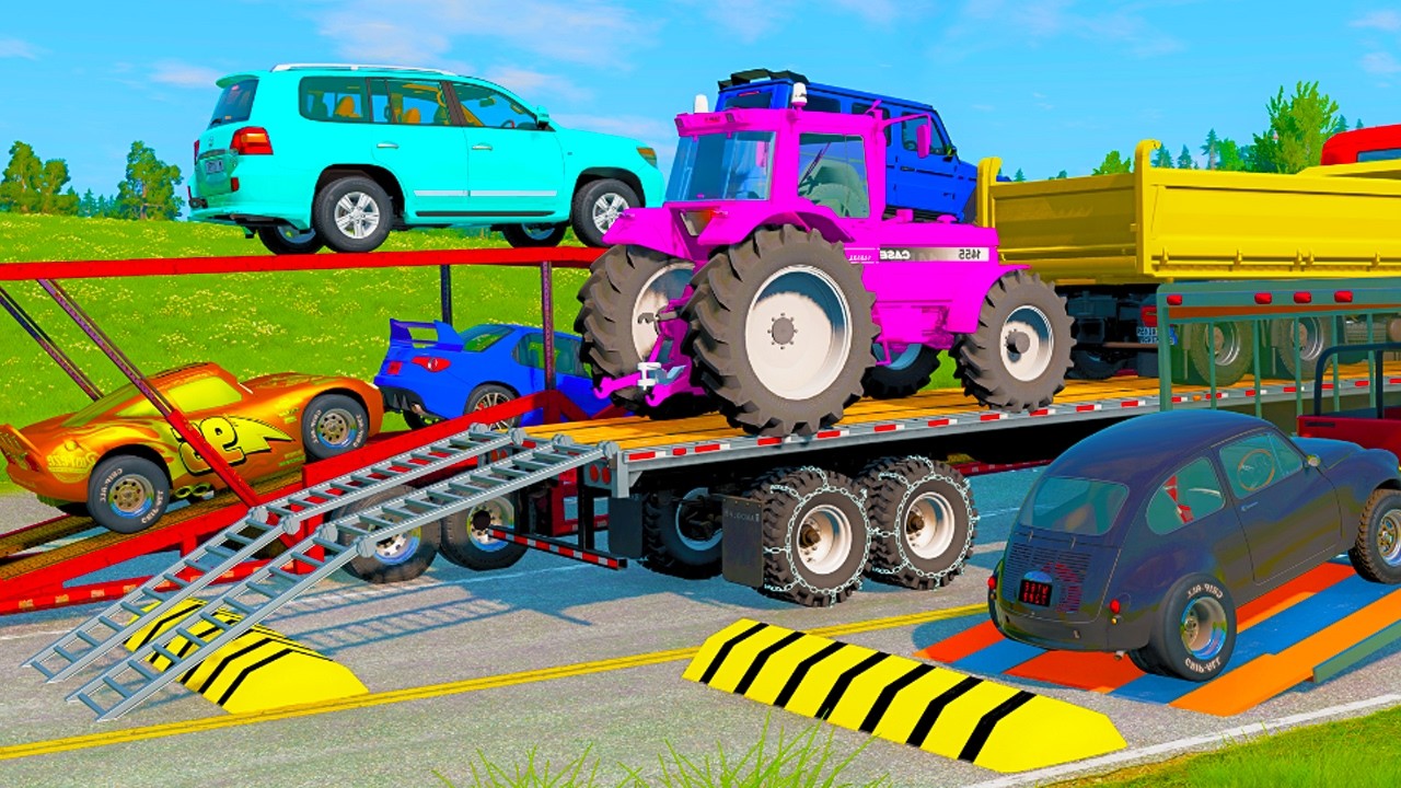 Flatbed Truck Mcqueen | Transportation with Truck - Pothole vs Car #11 - BeamNG.Drive