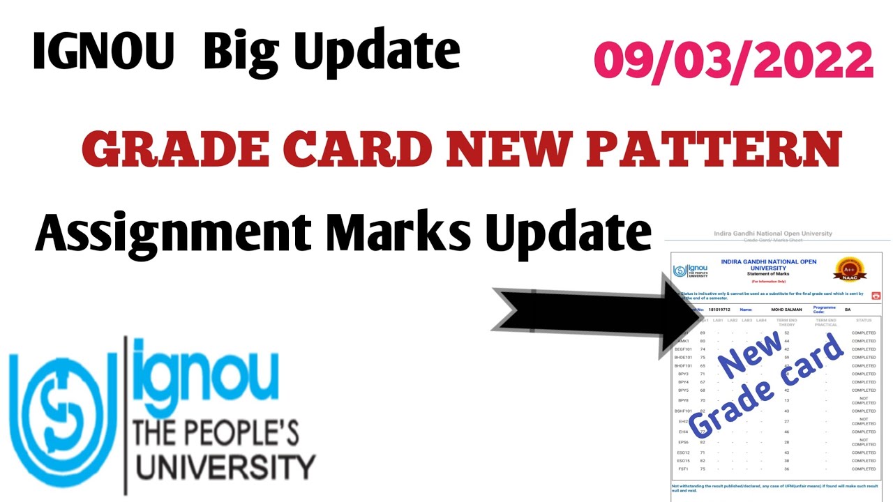 IGNOU GRADE CARD Update||IGNOU Assignment marks UPDATE||ignou Grade card Update||That was open study