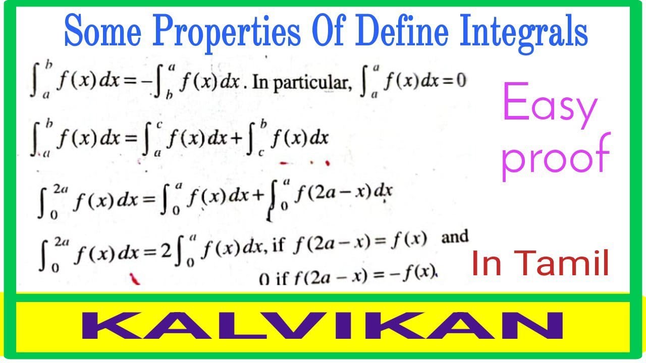 Properties of Define Integrals Introduction in Tamil / Class 12 ...