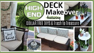 DECK MAKEOVER  with HIGH END DOLLAR TREE DIYS \& Trash to Treasure Farmhouse, Modern \& BOHO Decor