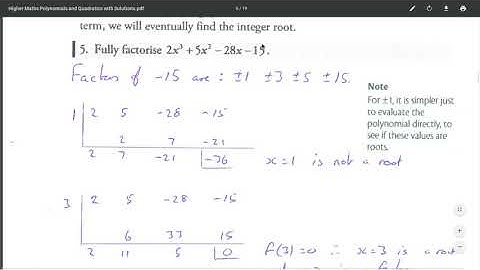 Higher Maths Polynomials and Quadratics Lesson 1C Synthetic Division Exercise 7B, 7C and 7D