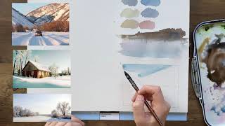 Как рисовать Зимний пейзаж акварелью