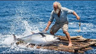 Building a Driftwood Raft &amp; Catching Deep Sea Fish | Primitive Survival ASMR