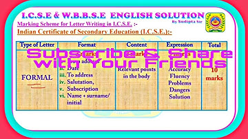 ICSE LETTER WRITING MARKING SCHEME for class VIII, IX, X, XI, XII
