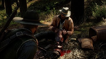 Arthur saves a hunter stuck in a bear trap - Red Dead Redemption 2 stranger encounter
