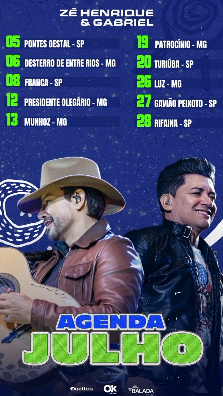 ? Agenda de Julho esta liberada!!! Comenta ai, em qual cidade vamos nos encontrar?! ? #zhg #agenda