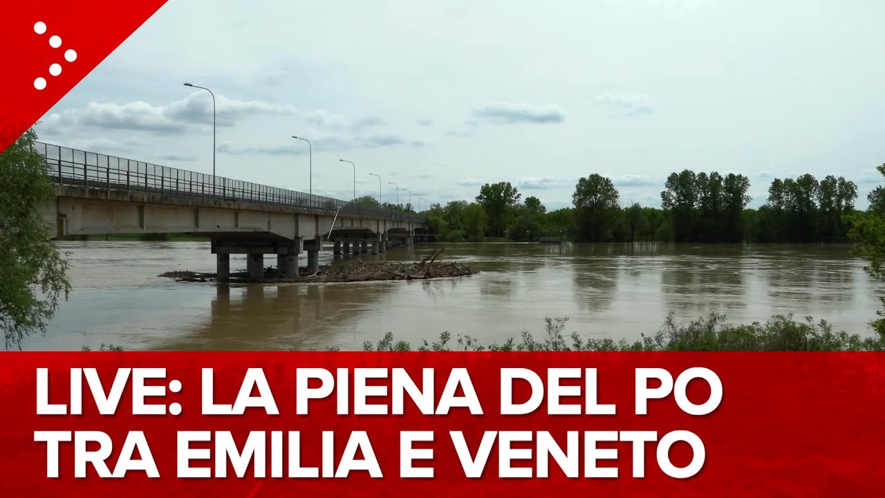 LIVE La piena del fiume Po al confine tra Emilia e Veneto: diretta video
